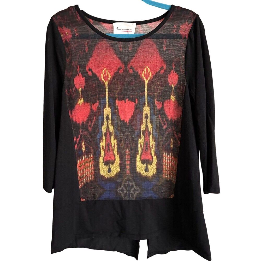 Two By Vince Camuto Geometric Print Chiffon Knit Blouse Top Shirt S